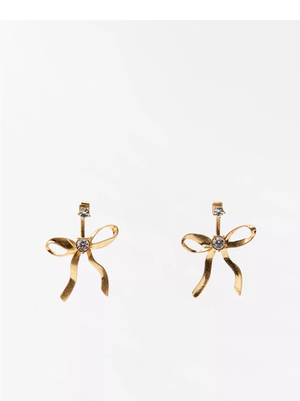 Zara Gold Bow Crystal Drop Stud Earrings